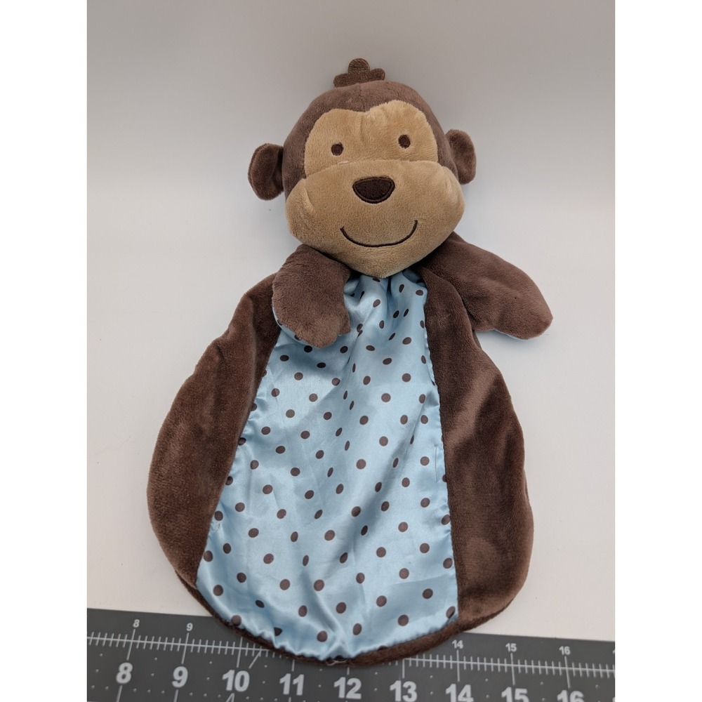 Carters Just One You Monkey Lovey Security Blanket Rattle Blue Brown Polka Dots